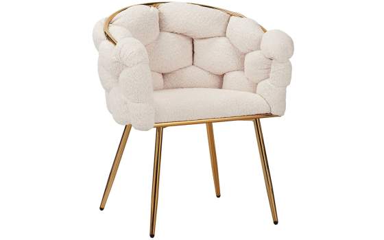 Sillon Tapizado Rizo Suave Blanco Patas Acero Oro Laysan Sillon Tapizado Rizo Suave Blanco Patas Acero Oro Laysan