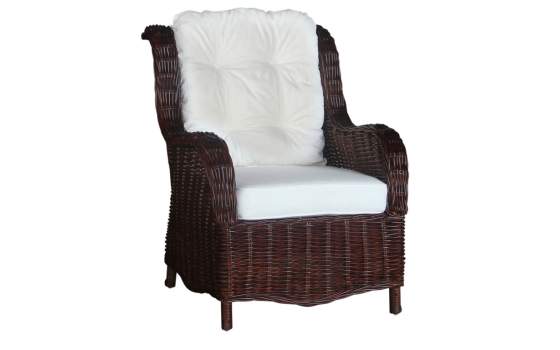Sillon Tejido en Rattan con Cojines Acabado en Nogal