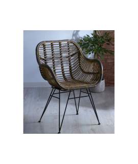 Sillon Terraza  Rattan Natural Color Gris Patas Forja Aranche