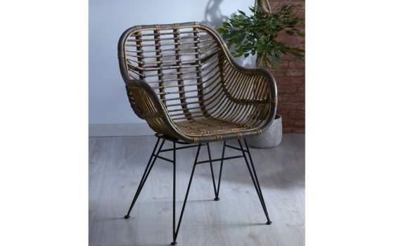 Sillon Terraza  Rattan Natural Color Gris Patas Forja Aranche