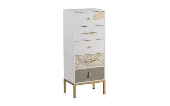 Sinfonier 5 Cajones Decorados Patas Oro Estilo Actual Gold White