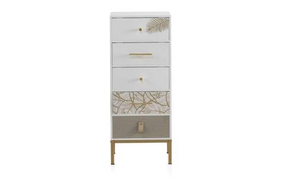 Sinfonier 5 Cajones Decorados Patas Oro Estilo Actual Gold White