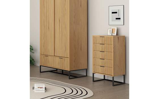 Sinfonier 5 Cajones Madera Natural Acanalada Serie Anube