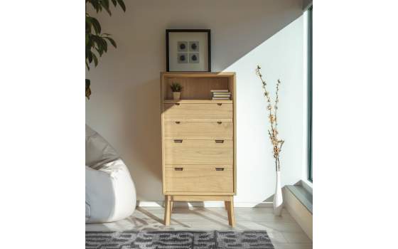 Sinfonier Alto 4 Cajones Estante Estilo Nordico Serie Scandi