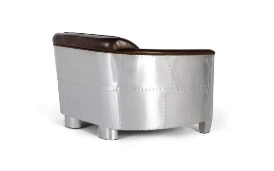 Sofa 2 Plazas Actual  Madera Aluminio y Piel Marron Serie Alduan