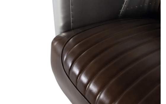 Sofa 2 Plazas Actual  Madera Aluminio y Piel Marron Serie Alduan