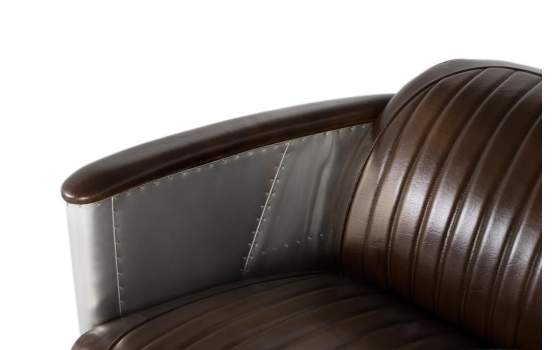 Sofa 2 Plazas Actual  Madera Aluminio y Piel Marron Serie Alduan