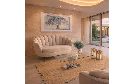 Sofa 2 Plazas Actual Tapizado Terciopelo Beige Serie Areco