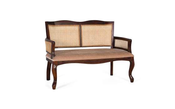 Sofa 2 Plazas Clasico Acacia Nogal Tapizado y Rejilla Allamin