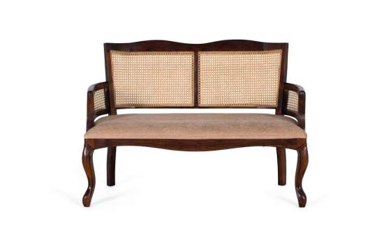 Sofa 2 Plazas Clasico Acacia Nogal Tapizado y Rejilla Allamin