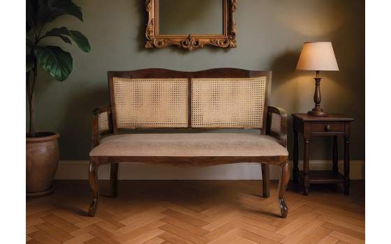 Sofa 2 Plazas Clasico Acacia Nogal Tapizado y Rejilla Allamin