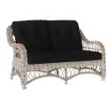Sofa 2 Plazas de Rattan en Gris Cojines Acabado Negro Kubu