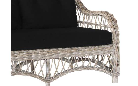 Sofa 2 Plazas de Rattan en Gris Cojines Acabado Negro Kubu