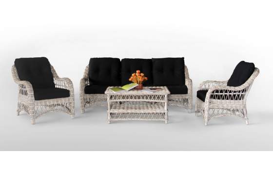 Sofa 2 Plazas de Rattan en Gris Cojines Acabado Negro Kubu