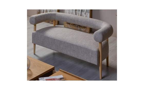 Sofa 2 Plazas Madera y Tapizado Beige Serie Mere