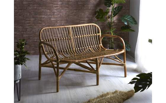 Sofa 2 Plazas Rattan Natural Para Terraza Jardin Serie Aranche
