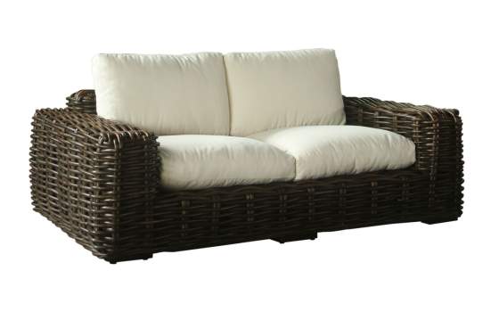 Sofá 2 Plazas Rattan Negro Glaseado Cojín en Blanco Arcarna