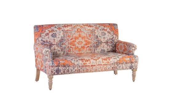 Sofa 2 Plazas Tapizado Naranja azul Crema Serie Derial