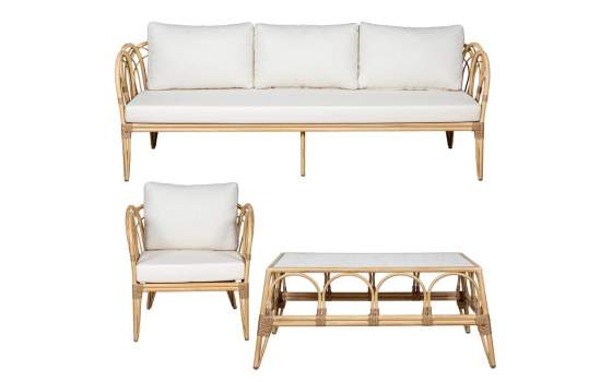 Sofa 3 Plazas, 2 Sillones y Mesa de Centro Rattan Appio