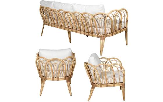 Sofa 3 Plazas, 2 Sillones y Mesa de Centro Rattan Appio