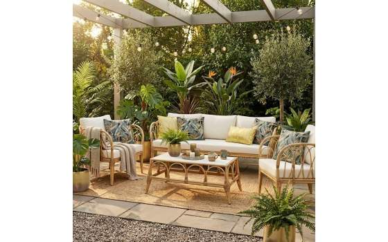 Sofa 3 Plazas, 2 Sillones y Mesa de Centro Rattan Appio