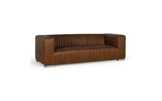 Sofa 3 Plazas Piel Marron Moderno Serie Aikema
