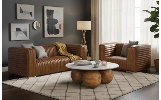 Sofa 3 Plazas Piel Marron Moderno Serie Aikema