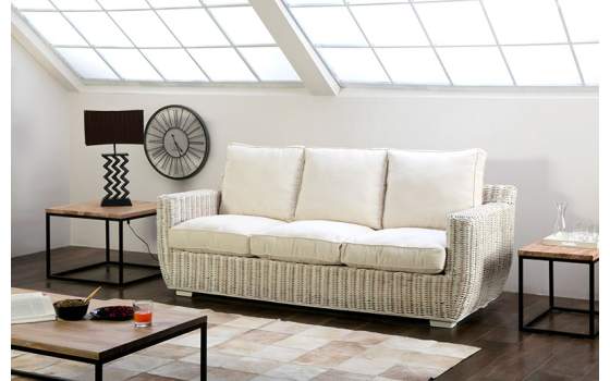 Sofa 3 Plazas Rattan Blanco Decape Ursula