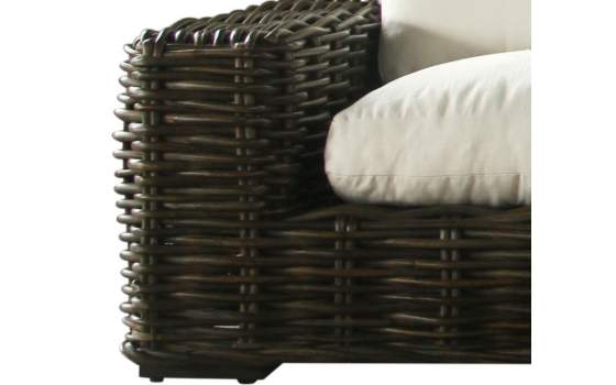 Sofá 3 Plazas Rattan Negro Glaseado Cojín en Blanco Arcarna