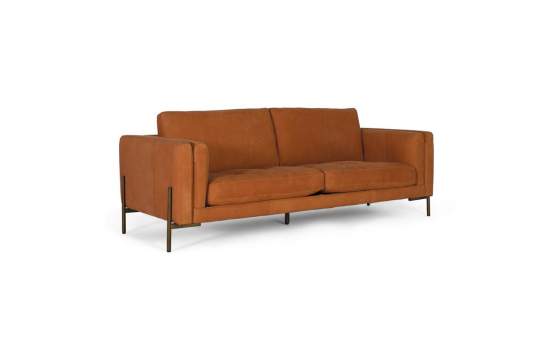 Sofa Actual Piel Marron Patas Metal Serie Alduan