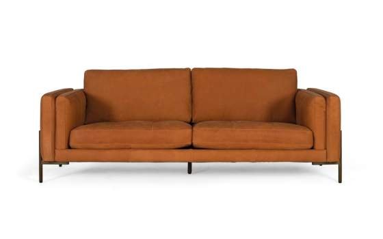 Sofa Actual Piel Marron Patas Metal Serie Alduan