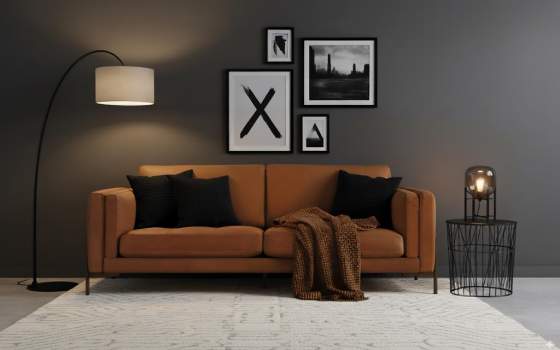 Sofa Actual Piel Marron Patas Metal Serie Alduan