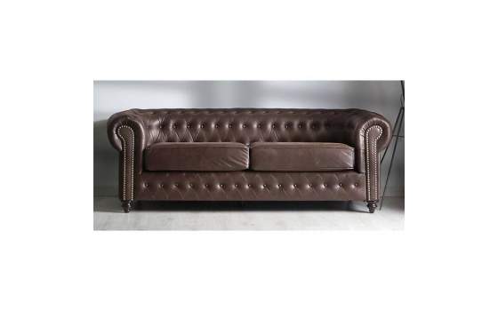 Sofa Chester 3 Plazas Tapizado Poli Piel Marron Clasico Albasen