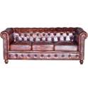 Sofa Chester Tapizado Cuero Marron Viejo 3 Plazas Serie Alinas