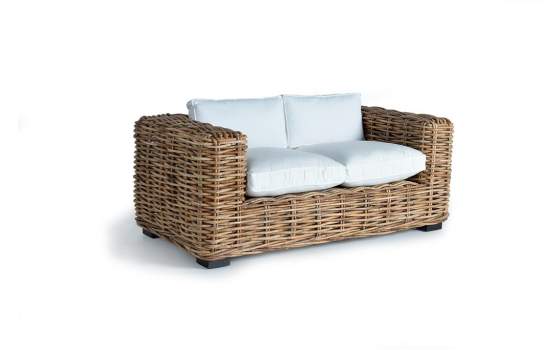 Sofa de 2 Plazas Rustico Rattan Natural Con Cojines Aralda