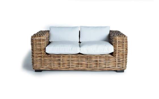 Sofa de 2 Plazas Rustico Rattan Natural Con Cojines Aralda