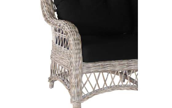 Sofa de 3 Plazas en Rattan Gris con Cojines en Negro Kubu