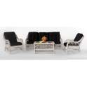 Sofa de 3 Plazas en Rattan Gris con Cojines en Negro Kubu