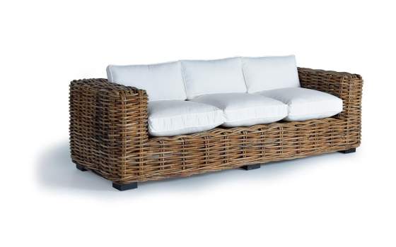 Sofa de 3 Plazas Rustico Rattan Natural Con Cojines Aralda