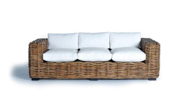 Sofa de 3 Plazas Rustico Rattan Natural Con Cojines Aralda