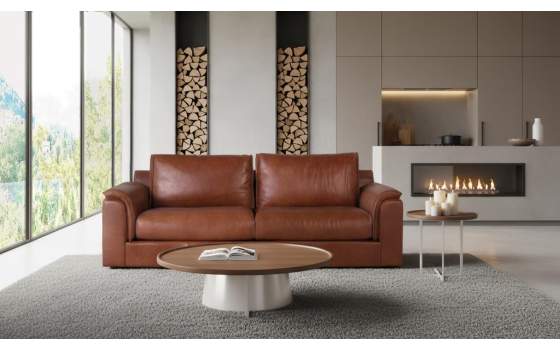 Sofa Grande Diseño Actual Piel Marron Serie Alduan