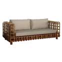 Sofá Grande Rattan Natural Cojín en Gris Enrejado