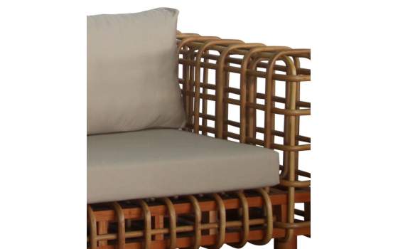 Sofá Grande Rattan Natural Cojín en Gris Enrejado