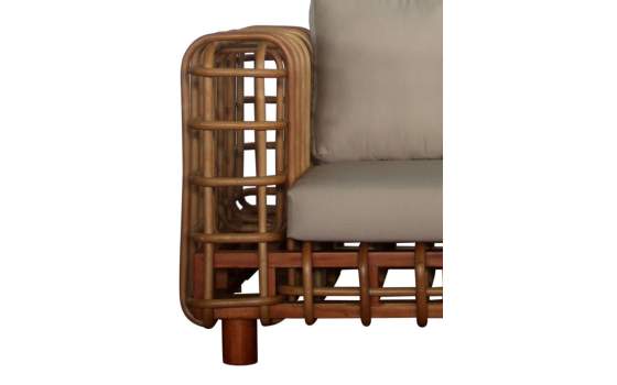 Sofá Grande Rattan Natural Cojín en Gris Enrejado