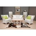 Sofa Tresillo 2 Plazas Rattan Madera Patinado Blanco  Melbourne