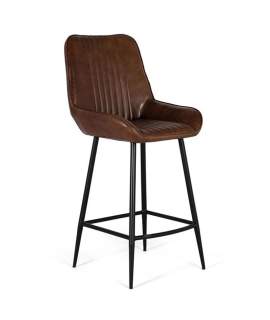 Taburete Alto Bar en Piel Marron y Patas Metal aizola Altenau