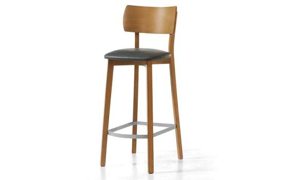 Taburete Alto Bar Madera de Haya Tapizado Serie Yara