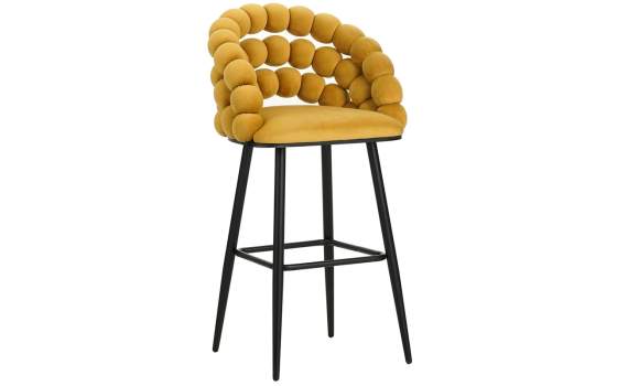 Taburete Alto Tapizado Terciopelo Amarillo Patas Acero Nimpha