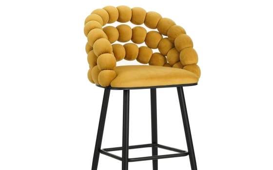 Taburete Alto Tapizado Terciopelo Amarillo Patas Acero Nimpha