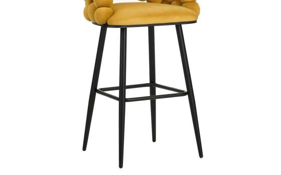 Taburete Alto Tapizado Terciopelo Amarillo Patas Acero Nimpha